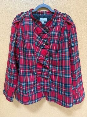 Red Plaid Button Front Jacket Blazer - Punk Size 3X
